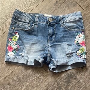 SO Girl Blue Jean Shorts with Floral Embroidery